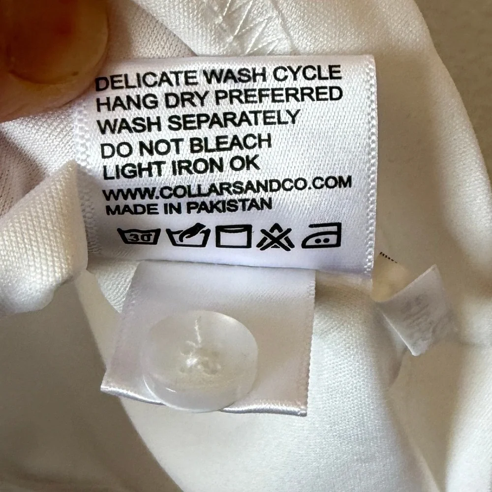 Collars & Co Mens Dress Collar Polo Shirt White Short Sleeve Stretch Small